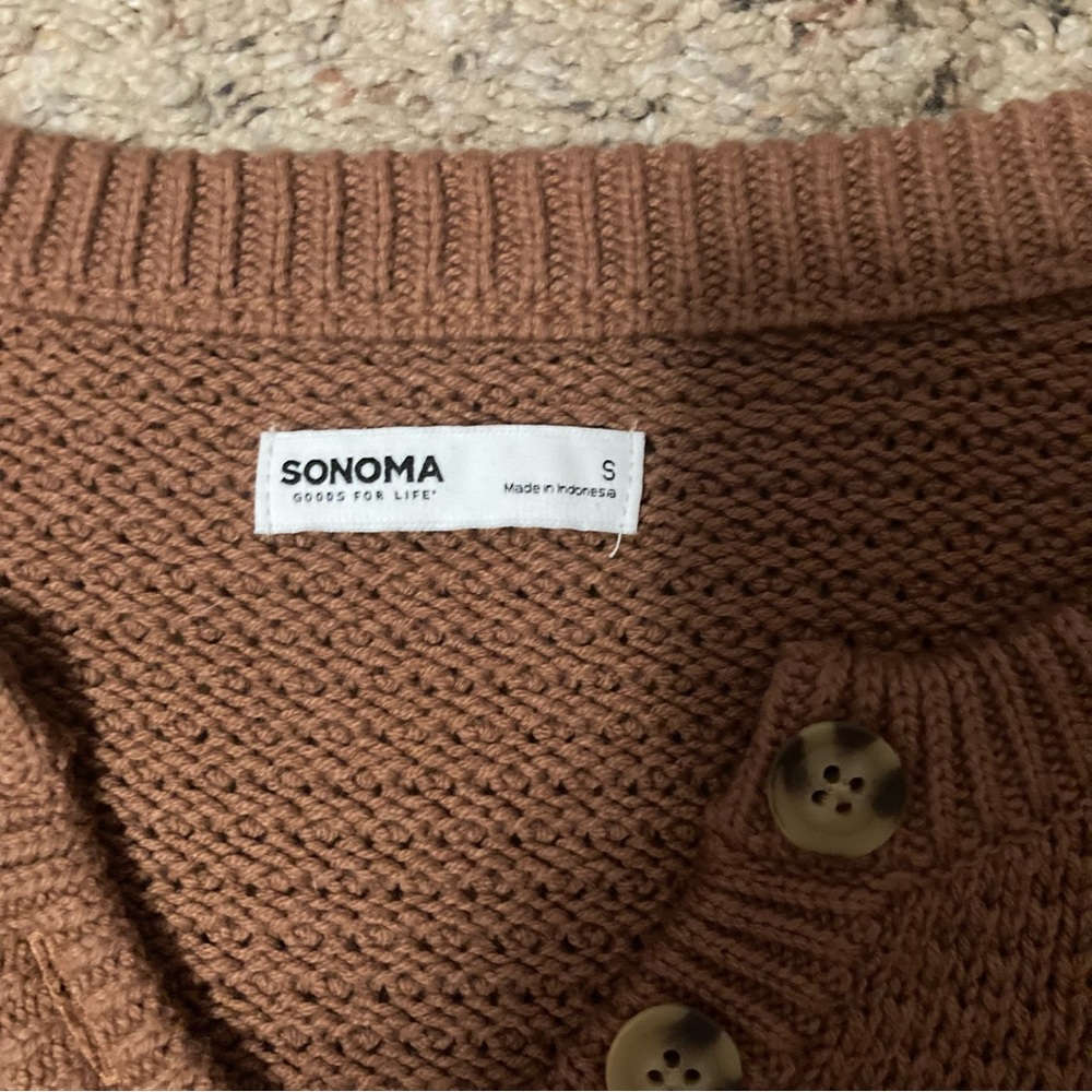 NWOT Sonoma brown chunky knit button front crew neck sweater hi-lo oversized - Picture 6 of 6
